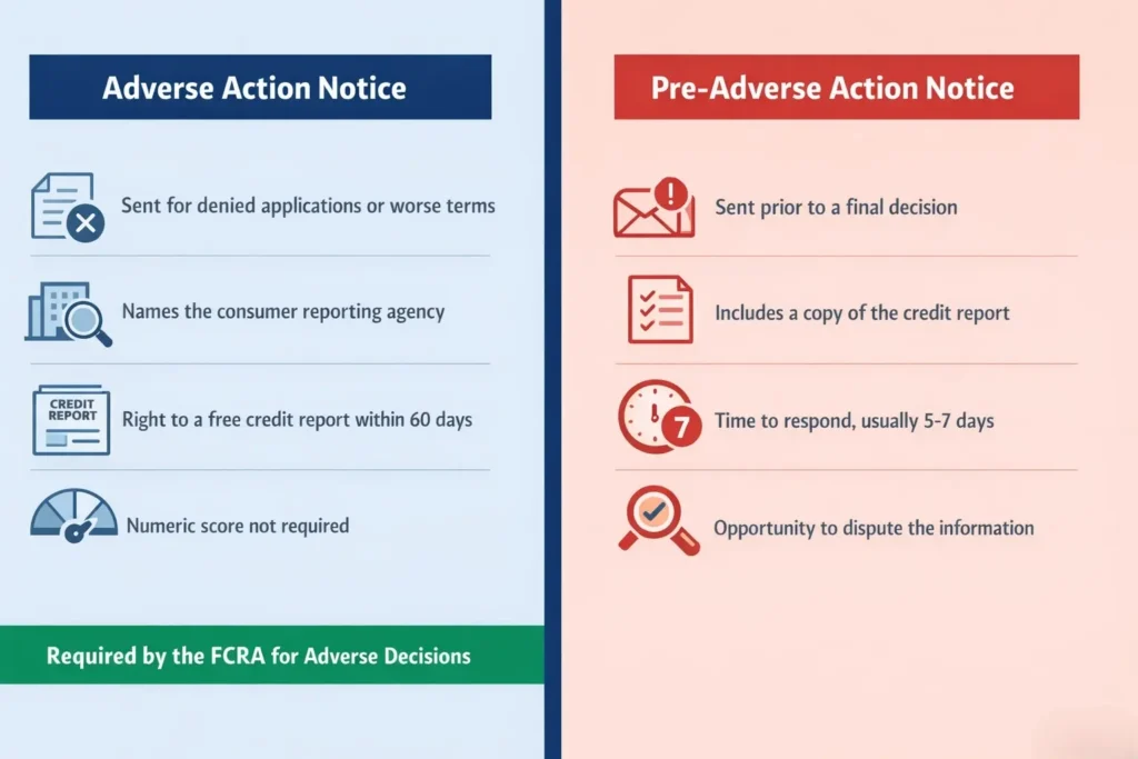 Side by side comparison chart showing differences between two types of credit notices