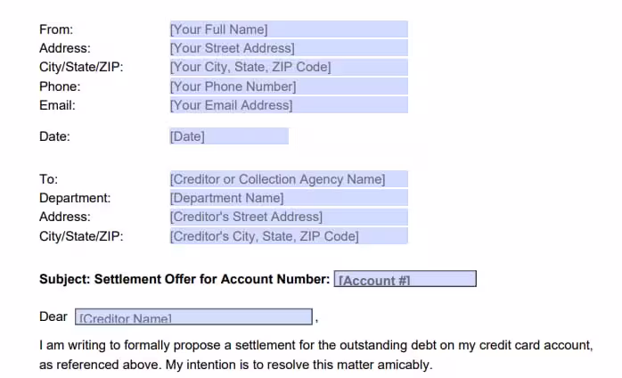 Credit card settlement template screenshot