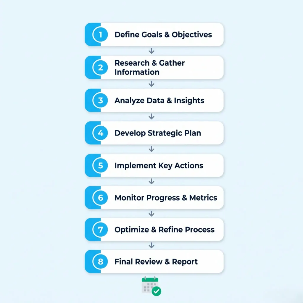 Eight step process diagram showing how to set up and fill out a rewards tracking sheet