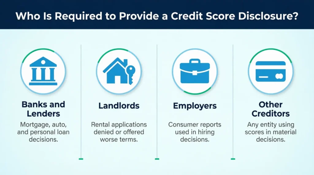 Four illustrated icons showing lenders, landlords, employers, and creditors side by side