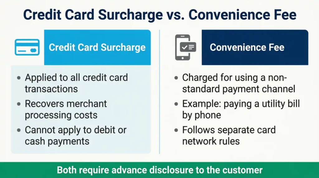 Side by side comparison chart showing the difference between two types of payment fees