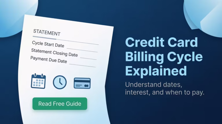 Credit card billing cycle guide showing statement closing date, due date, and cycle start on a document