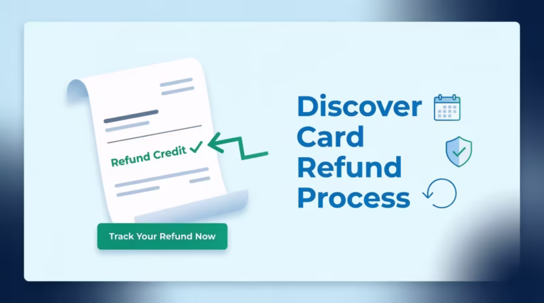 Discover card statement showing a refund credit line item with checkmark and tracking button