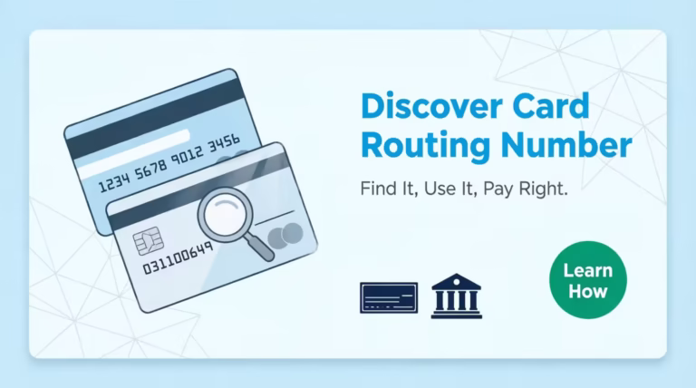 Credit card and bank card side by side showing routing number difference for Discover payments
