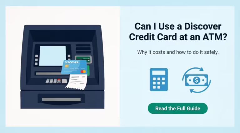 Discover credit card being inserted into an ATM machine to get a cash advance