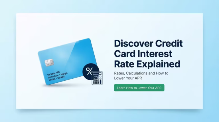 Discover credit card showing variable APR rate range and interest rate explanation graphic