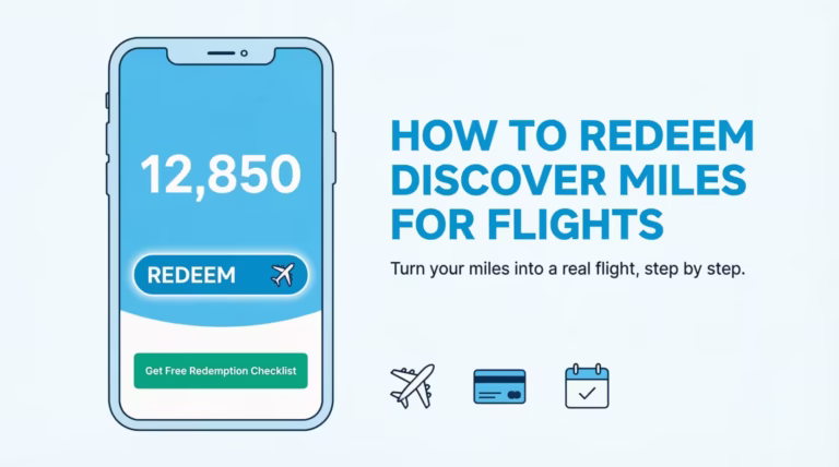 Smartphone showing how to redeem Discover miles for flights with a rewards app screen