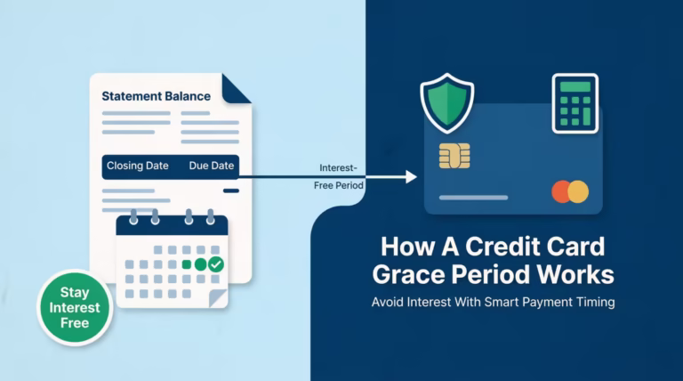 Credit card statement timeline showing payment dates and interest free period