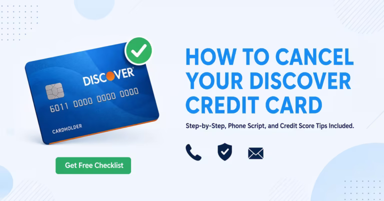 Illustration showing steps to cancel a Discover credit card by phone or mail