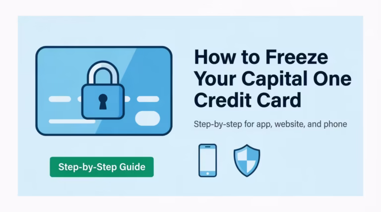 Step-by-step guide to freezing a Capital One credit card shown with lock icon