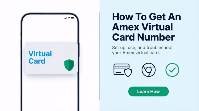 Smartphone showing Amex virtual card number setup with shield icon and Google Pay interface
