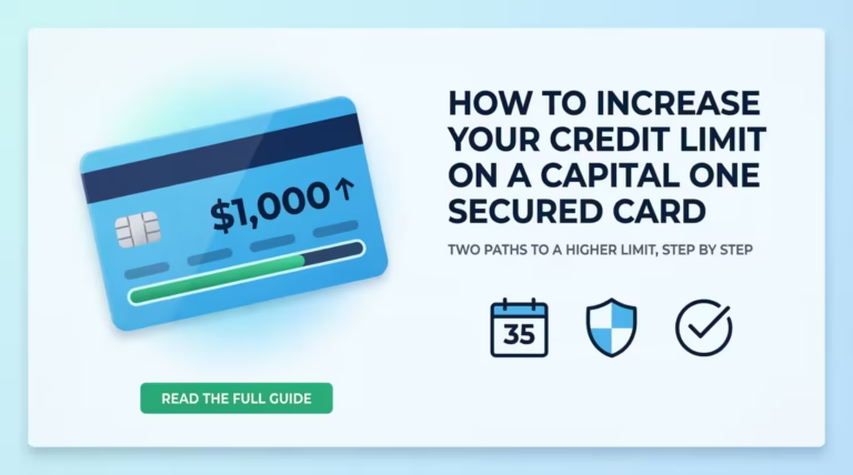 Flat vector illustration showing a secured credit card with a limit increase arrow and step-by-step guide headline