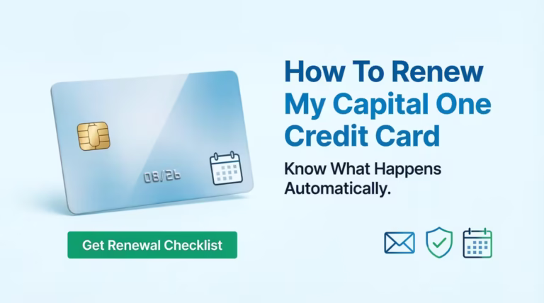 Capital One credit card renewal guide showing card expiration date and mail icon