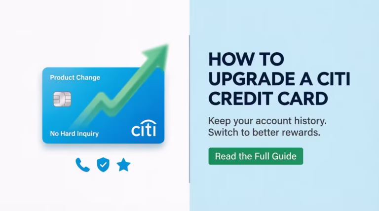 A person holding a Citi credit card while reviewing a product change upgrade guide