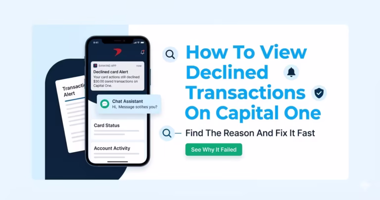 Phone showing banking alerts about how to view declined transactions Capital One