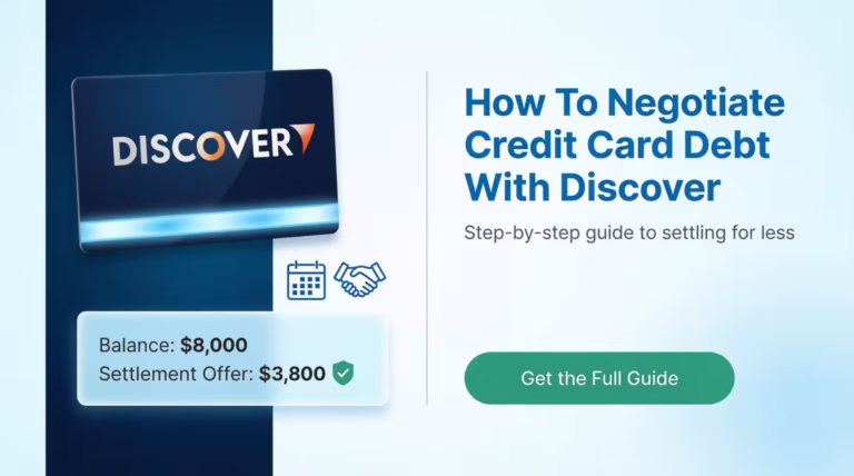 Person reviewing a Discover card settlement offer showing reduced debt balance