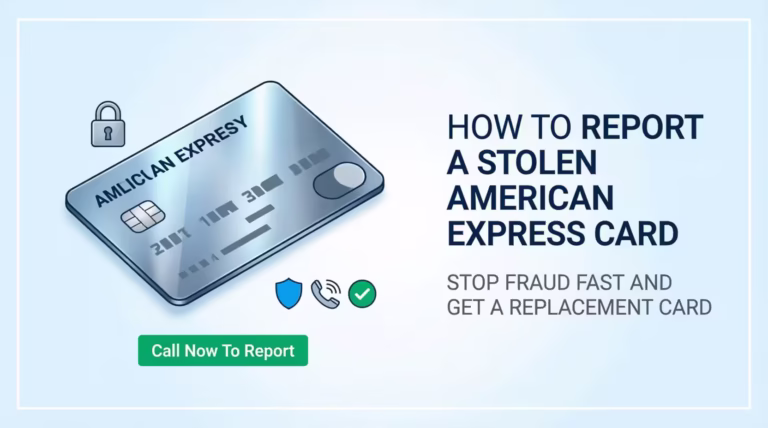 A metal credit card with a security shield icon illustrating how to report a stolen American Express card
