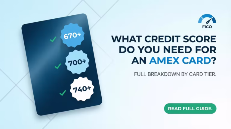 Credit score requirements for an American Express card shown with card tiers and score ranges