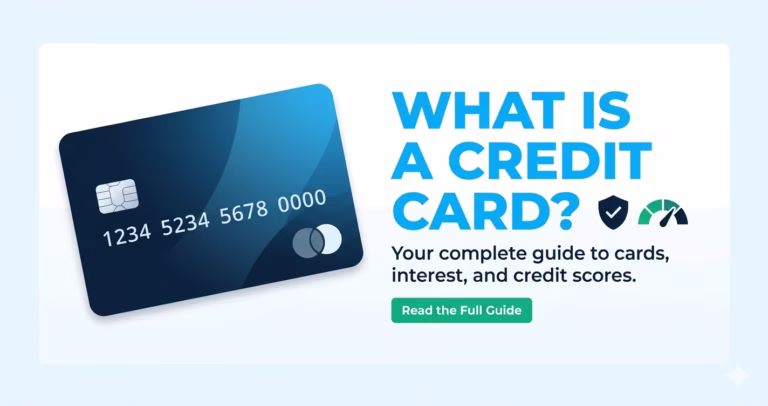 Illustrated credit card guide showing card features interest and credit score basics