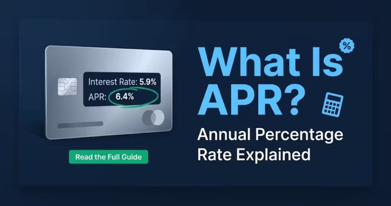 Illustrated credit card showing interest rate and APR side by side for comparison