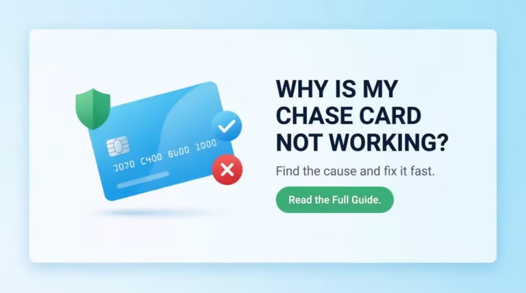 Chase credit card declined icon with guide headline for fixing card issues