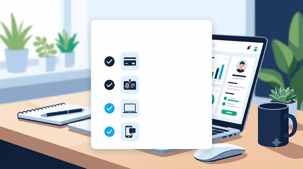 Four simple icons representing items to gather before starting a card activation process
