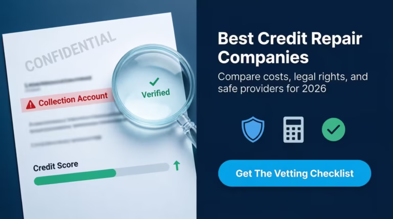 Credit report document with magnifying glass illustrating how to compare best credit repair companies safely