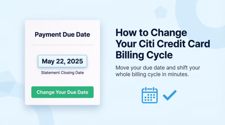 Credit card statement with due date highlighted next to a calendar and checkmark icon illustration