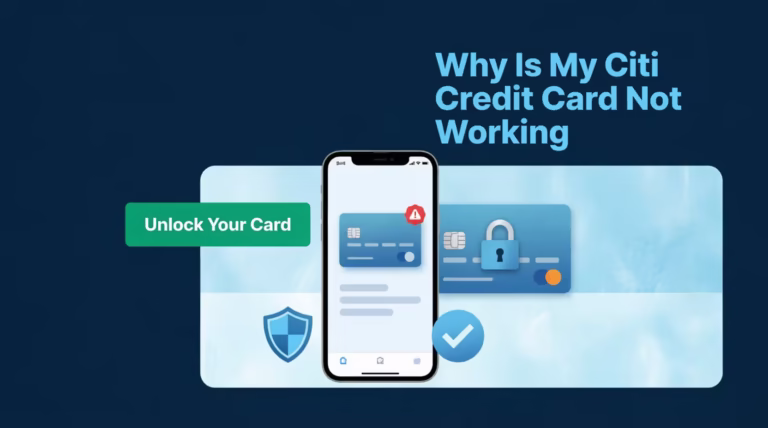 Smartphone showing a locked credit card alert next to a physical credit card icon