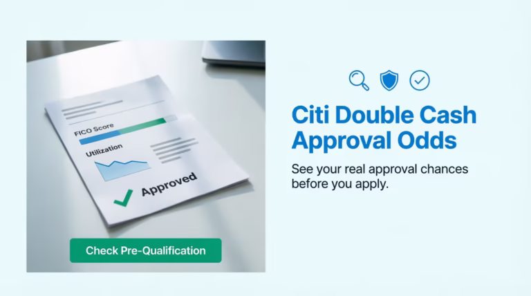 Credit report document beside a headline about Citi Double Cash approval odds and pre-qualification