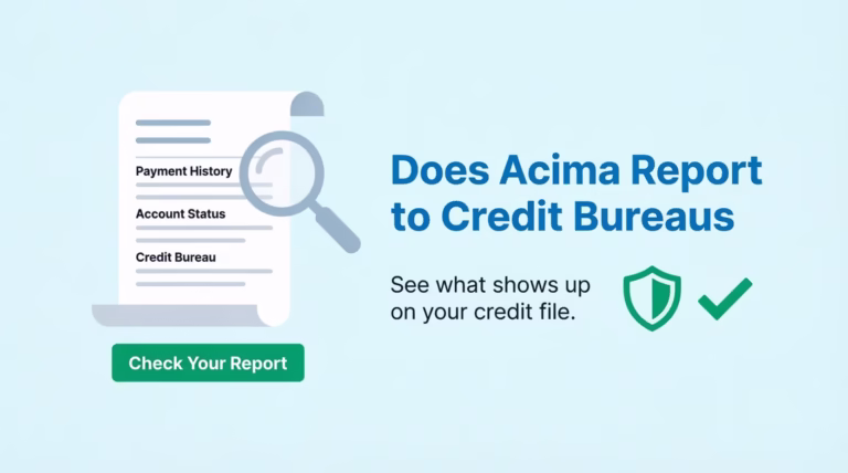 Credit report document with a magnifying glass illustrating the question does Acima report to credit bureaus