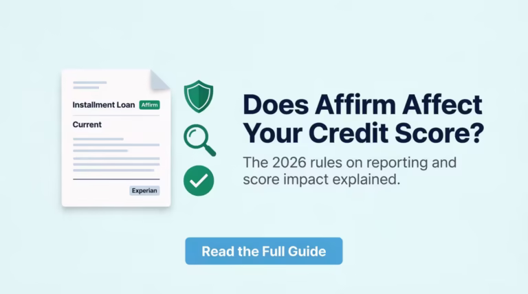 Credit report document showing an Affirm installment loan entry with current payment status