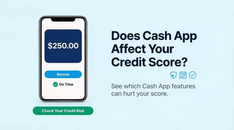 Smartphone screen showing Cash App interface next to text asking does Cash App affect your credit score