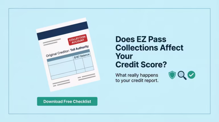 Credit report document showing a collection account linked to an unpaid toll balance