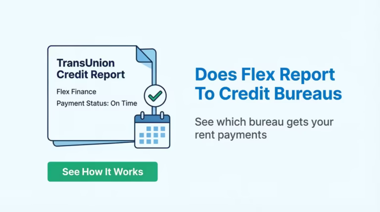 Credit report document showing Flex Finance tradeline reported to TransUnion with on time payment status