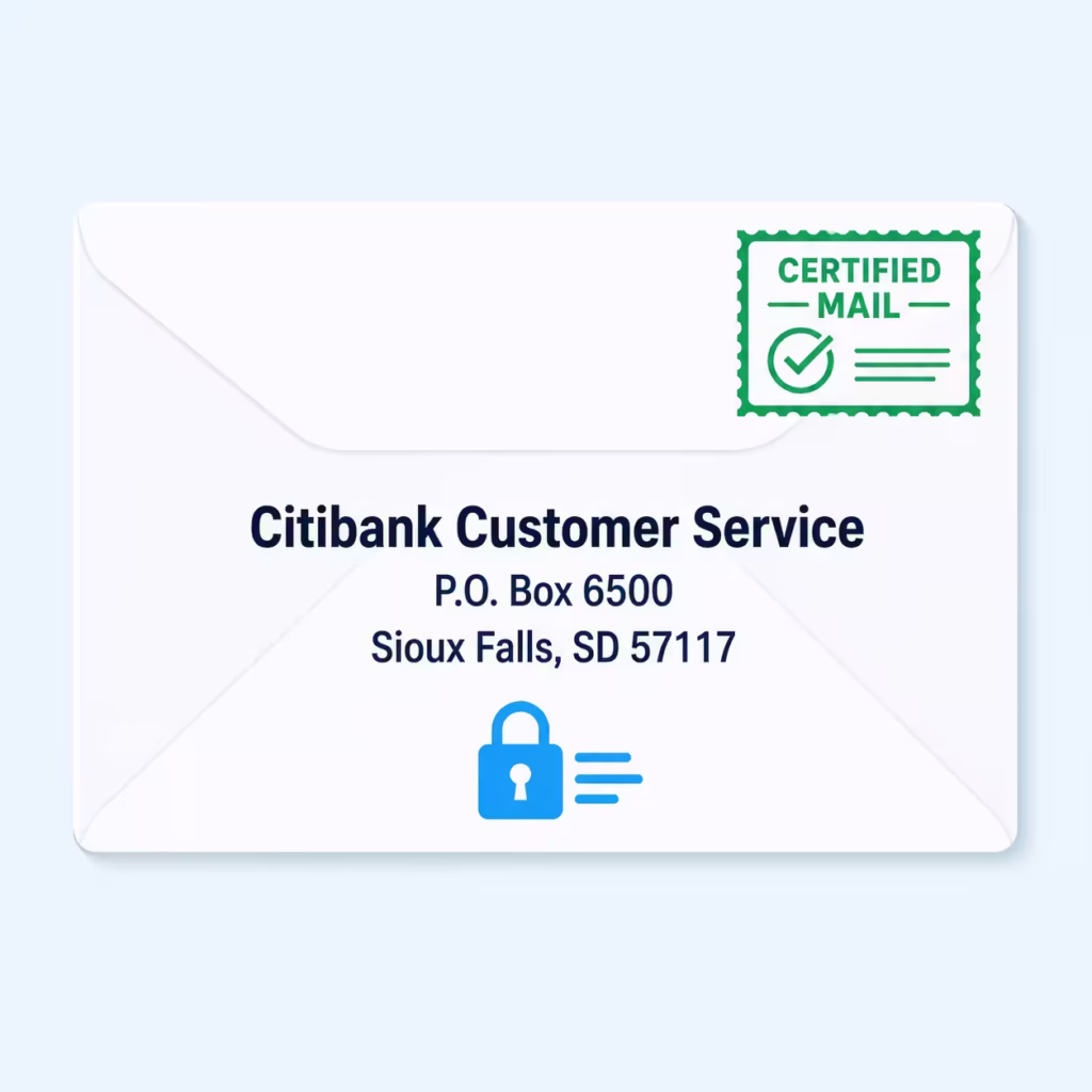  Envelope graphic representing the certified mail address used to send a goodwill letter