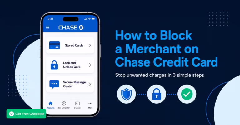 Smartphone banking app screen showing how to block a merchant on a Chase credit card
