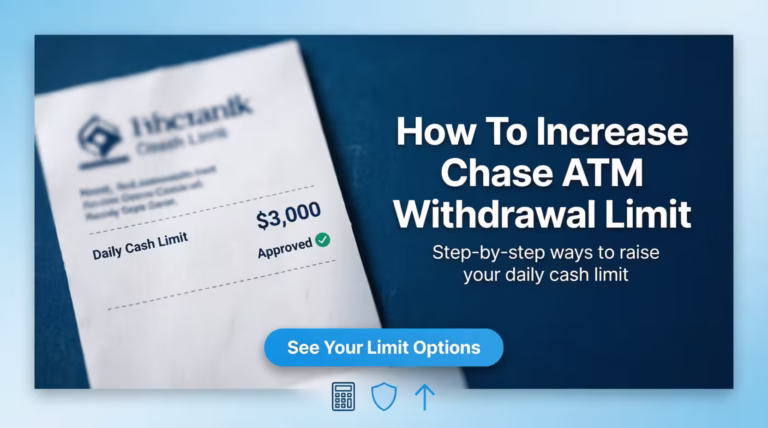 Bank receipt showing daily cash limit next to text about how to increase Chase ATM withdrawal limit