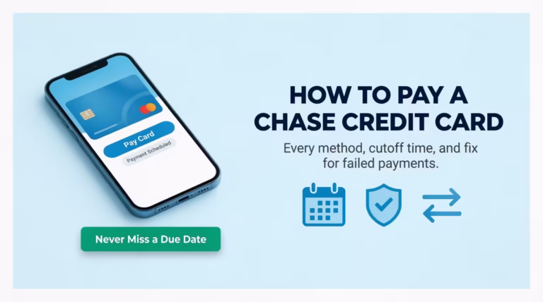 Smartphone showing a mobile payment screen next to a guide on how to pay a Chase credit card