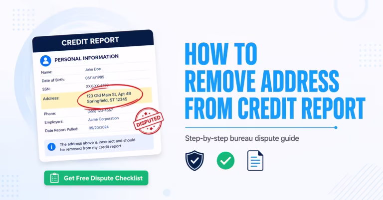 Credit report document showing a highlighted incorrect address flagged for dispute