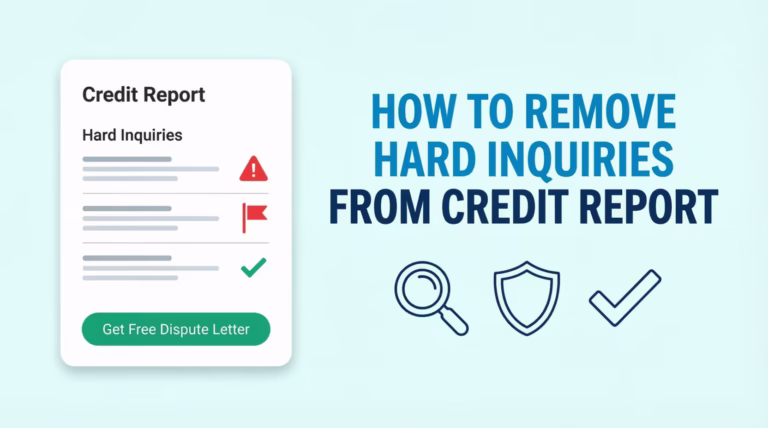 Credit report document showing flagged hard inquiries with a free dispute letter download button