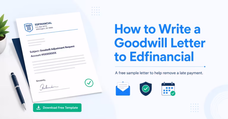 Goodwill letter template document beside a headline about writing a goodwill letter to Edfinancial