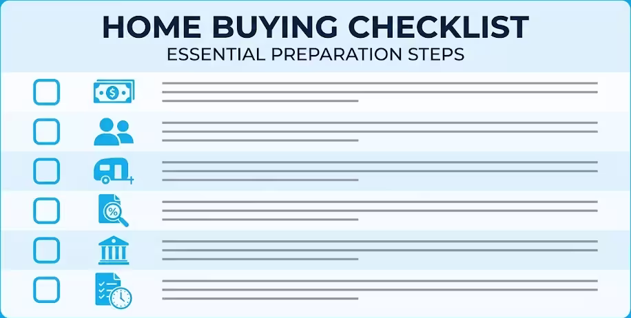 Checklist icons representing six steps to improve a camper loan application