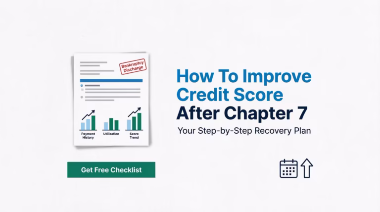 Credit report document with rising score indicators illustrating how to improve credit score after Chapter 7 bankruptcy