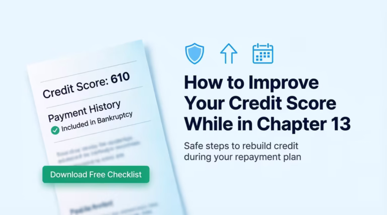 Credit report document showing score improvement during a Chapter 13 bankruptcy repayment plan