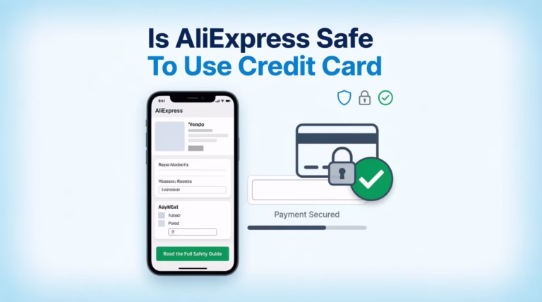 Smartphone checkout screen showing a secure credit card payment on AliExpress with a padlock icon.