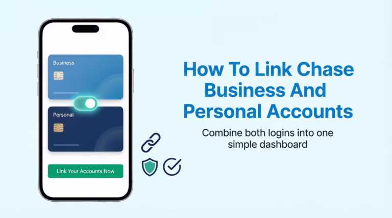 Smartphone showing how to link Chase business and personal accounts in one app