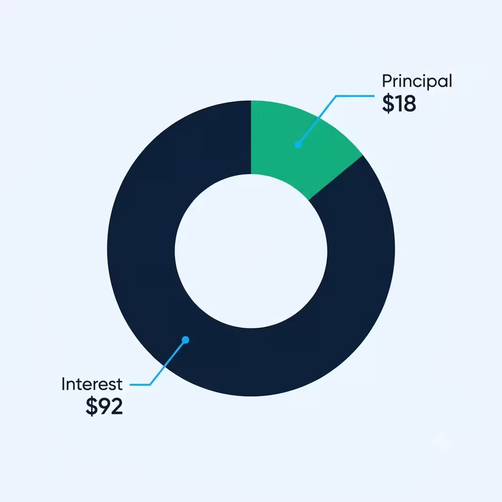 Donut chart showing most of a monthly payment going toward interest instead of principal