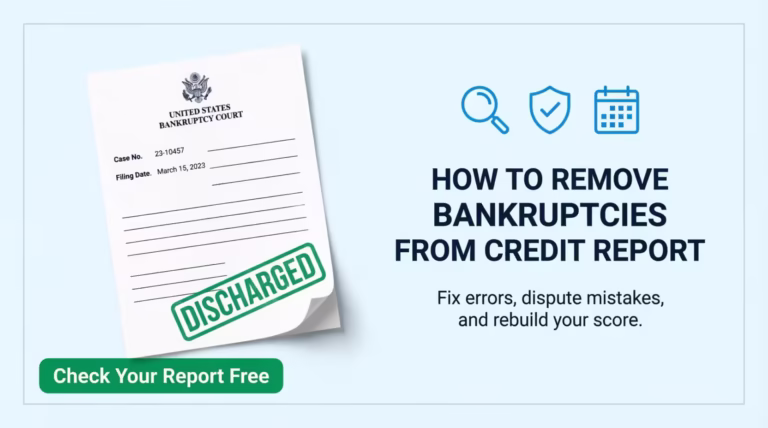 Bankruptcy discharge document next to headline on how to remove bankruptcies from credit report