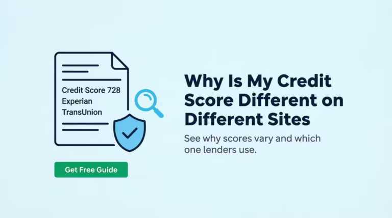 Credit report document showing different scores from multiple sites comparison